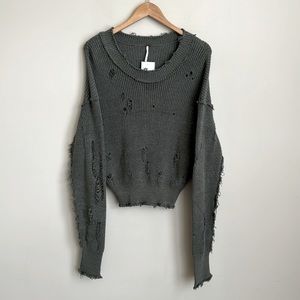 FREE PEOPLE Super Distressed / Destroyed Knit Crew Neck Sweater — medium